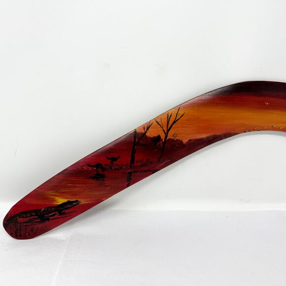 Hand Painted Boomerang Wall Decor Sunset Landscape Art 23 Wooden Australia Style - Picture 2 of 6